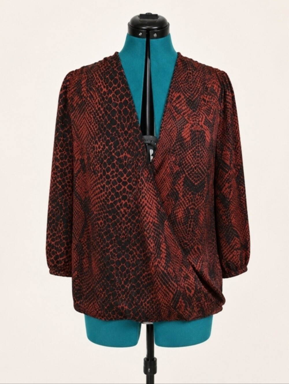 Ava & Aiden Rust and Black Snake-Print Wrap Top